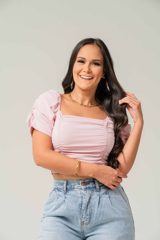Blusa Palo Rosa Mangas Bombachas