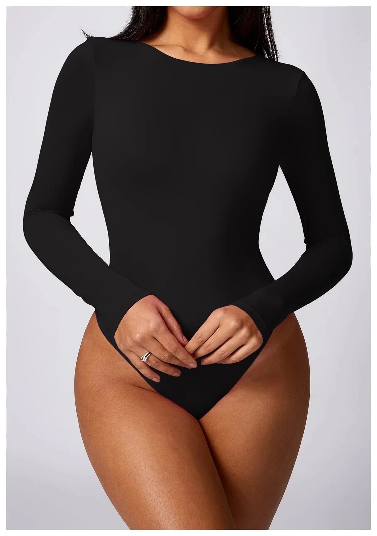 Bodysuit Negro Manga Larga Escote Espalda