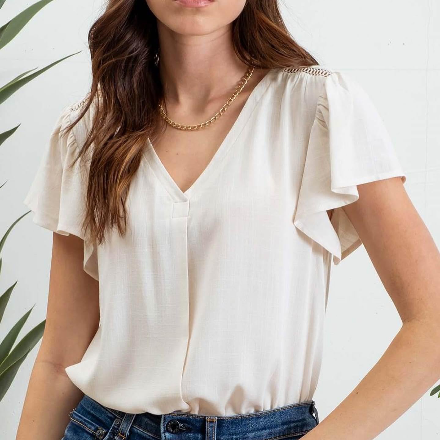 Blusa Crema Lino Manga Vuelos