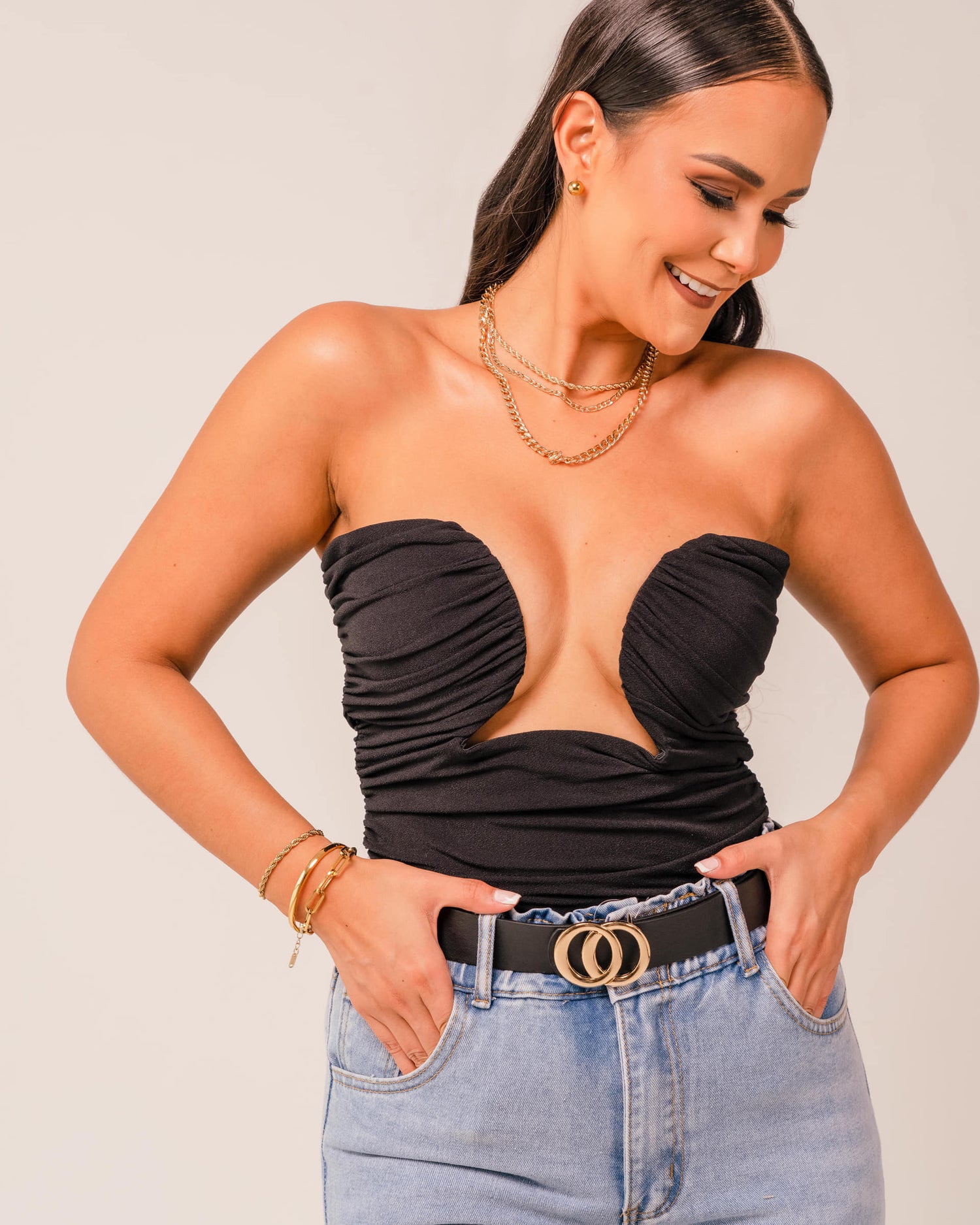 Fashion blusa negra strapless