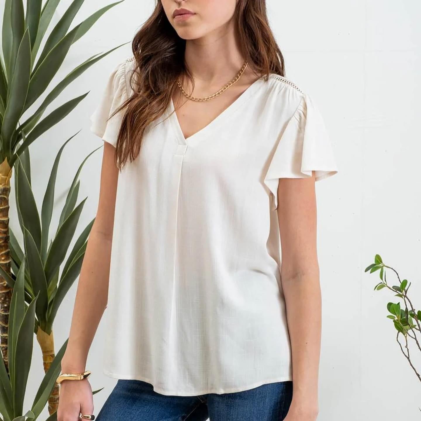 Blusa Crema Lino Manga Vuelos