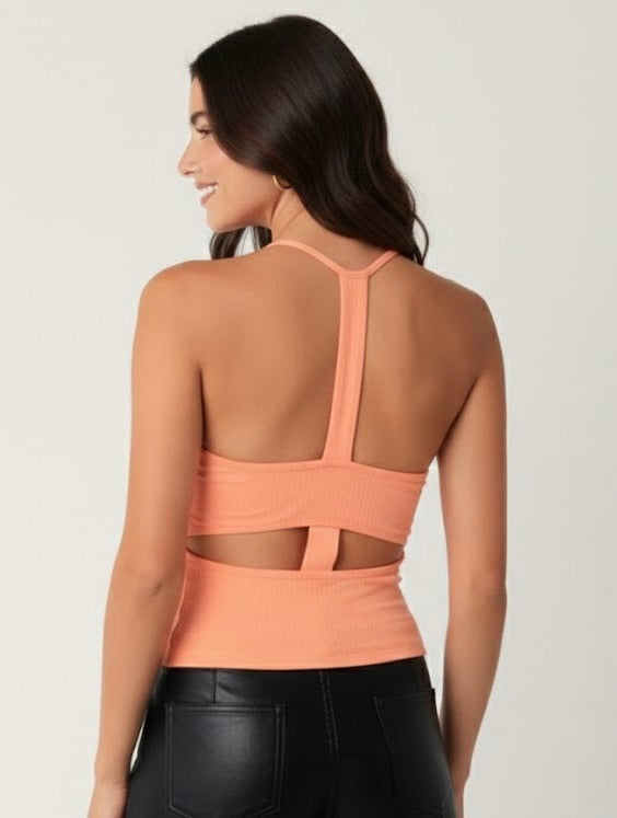 Blusa Naranja Tirantes Detalle Espalda