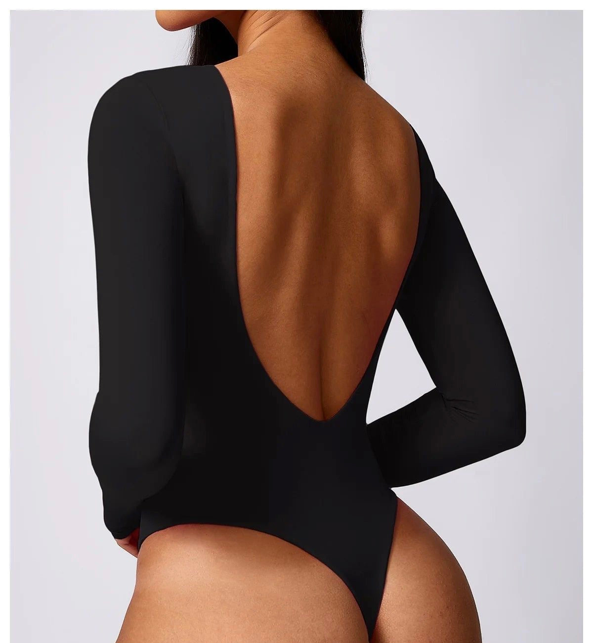 Bodysuit Negro Manga Larga Escote Espalda