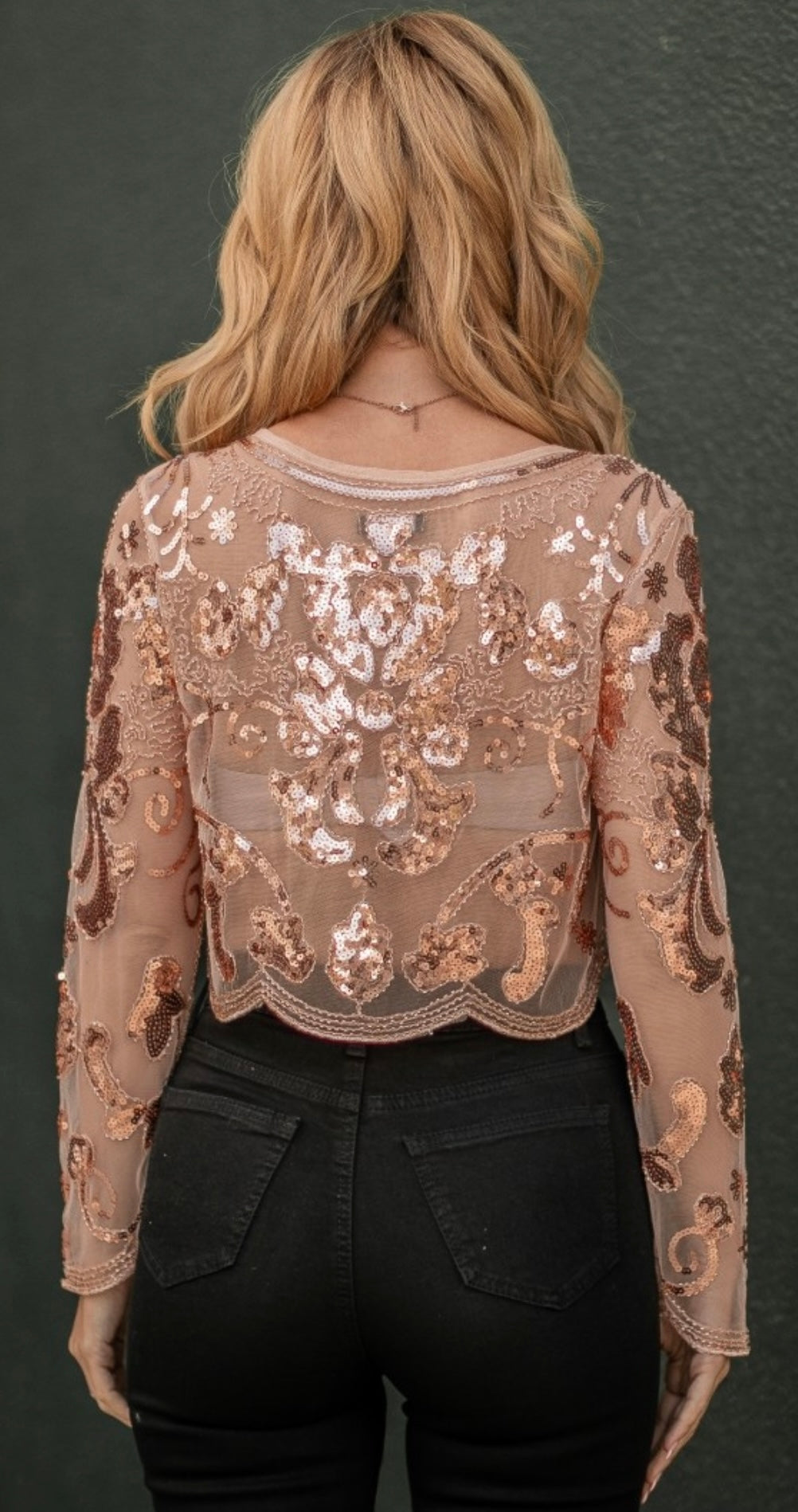 Crop Top Lentejuelas Oro Rosa Transparencia