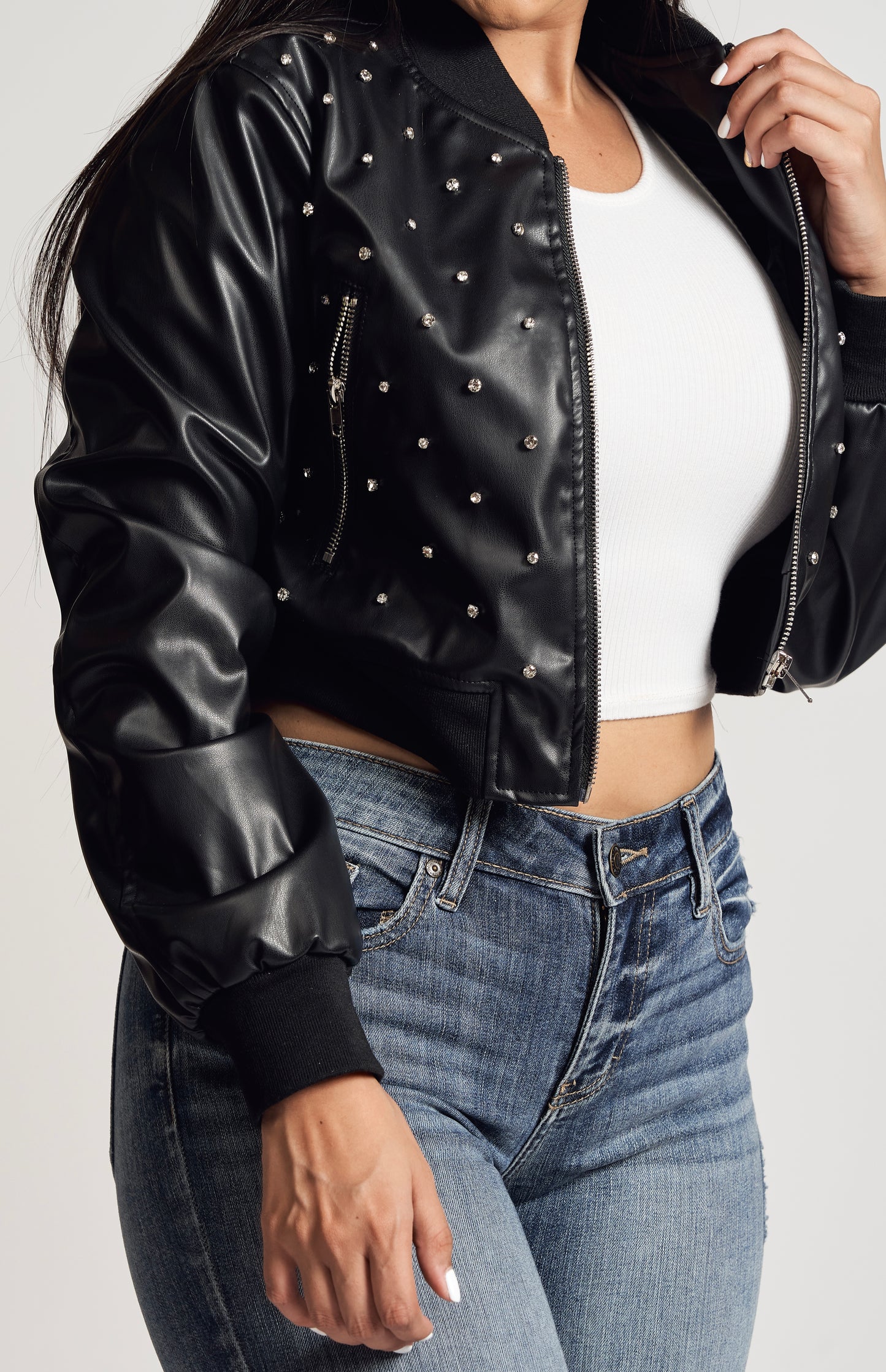 Jacket Cuerina Diamantitos