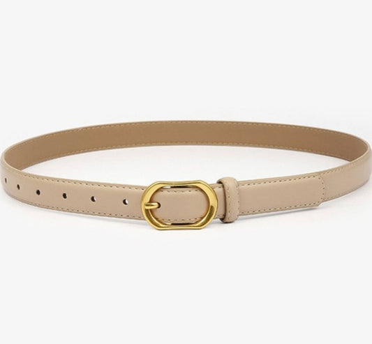 Faja Beige Delgada Hebilla Dorada