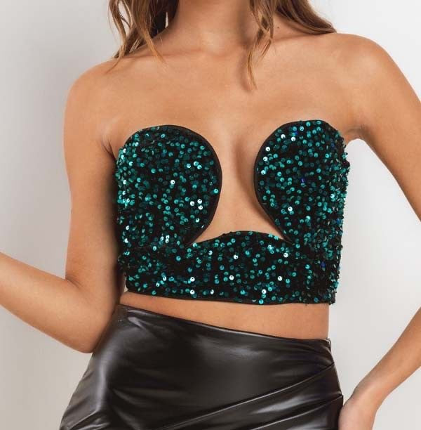 Crop Top Strapless Lentejuelas