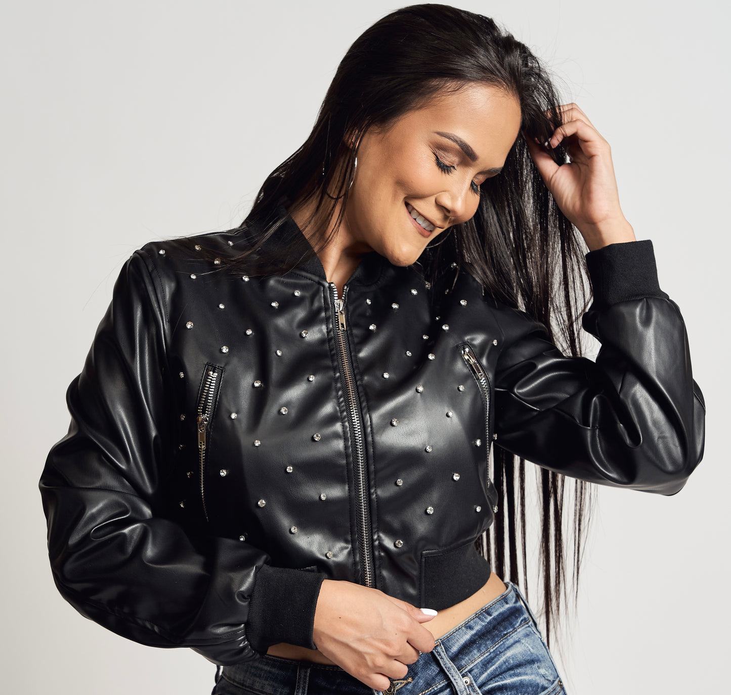 Jacket Cuerina Diamantitos