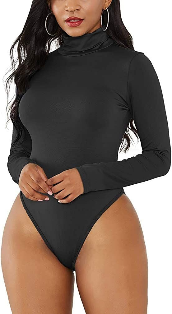 Bodysuit Negro Manga Larga Cuello Tortuga