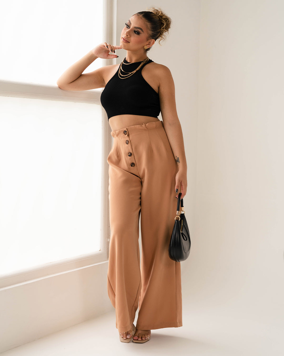 Palazzo Beige Botones Frente