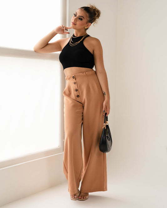 Palazzo Beige Botones Frente