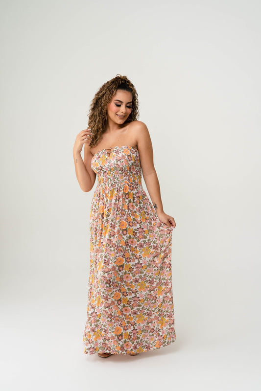 Maxi Vestido Strapless Floreado