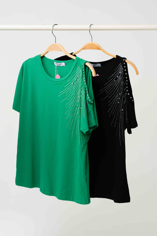 Blusa Aplicación Hombro Manga Corta