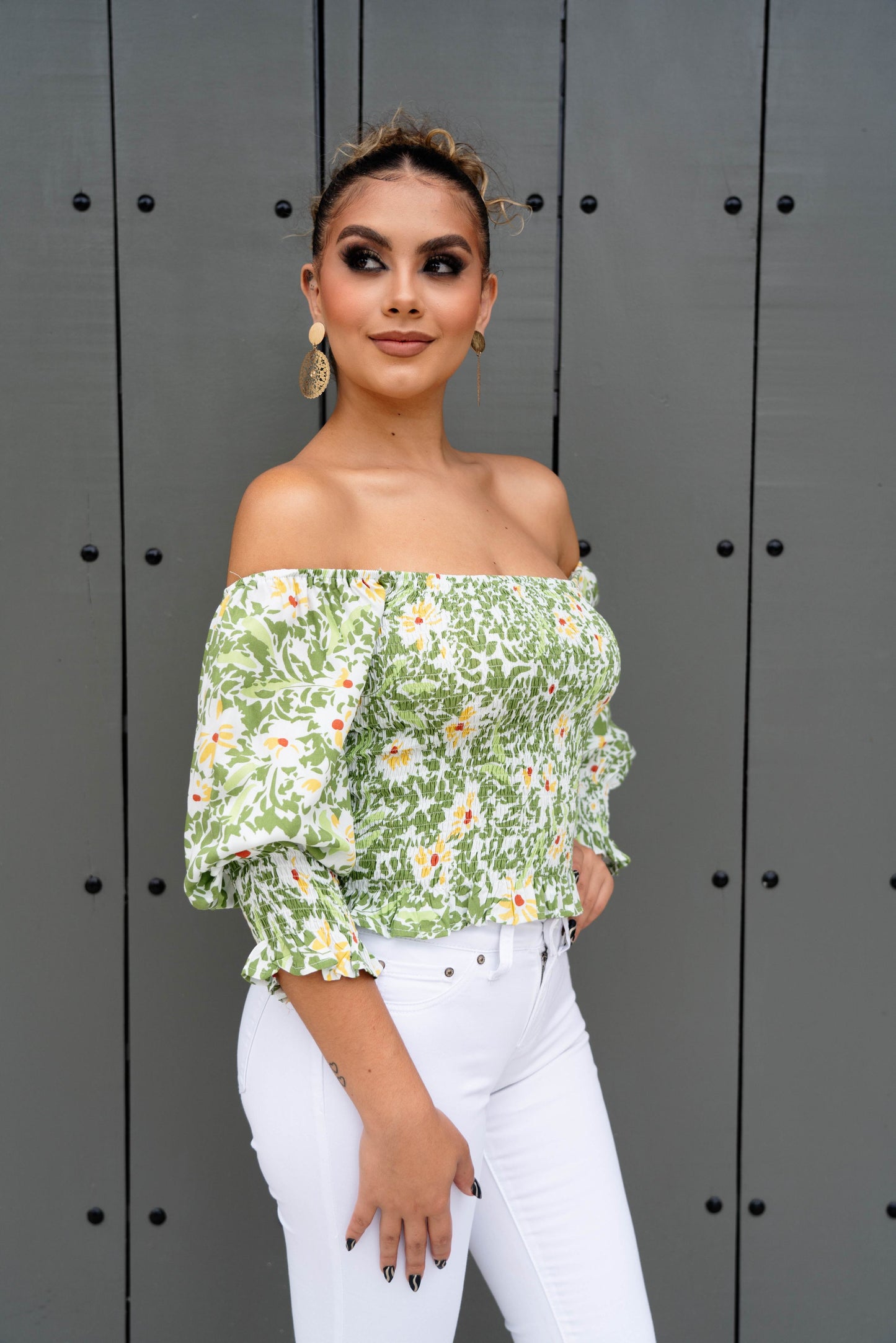 Blusa Verde Floreada Manga Larga