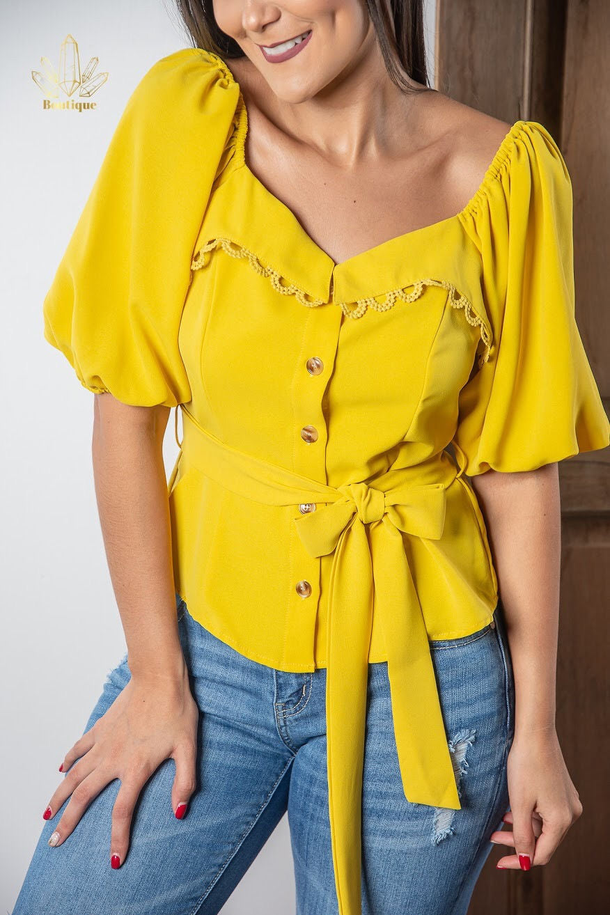 Blusa Mostaza Manga Bombacha