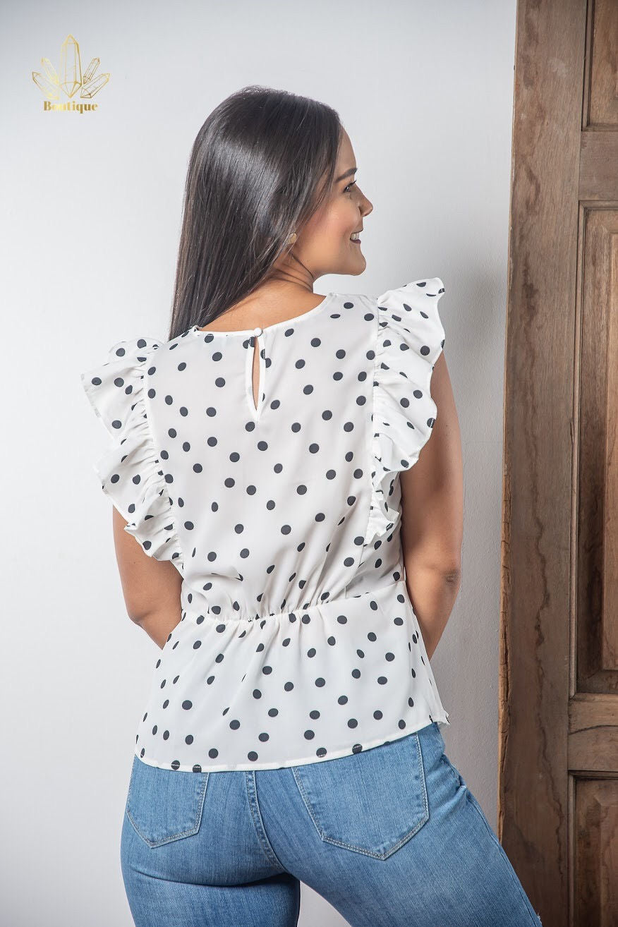 Blusa Blanca Puntos Negros
