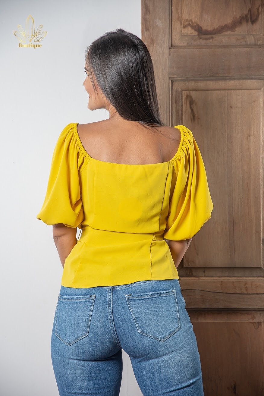 Blusa Mostaza Manga Bombacha