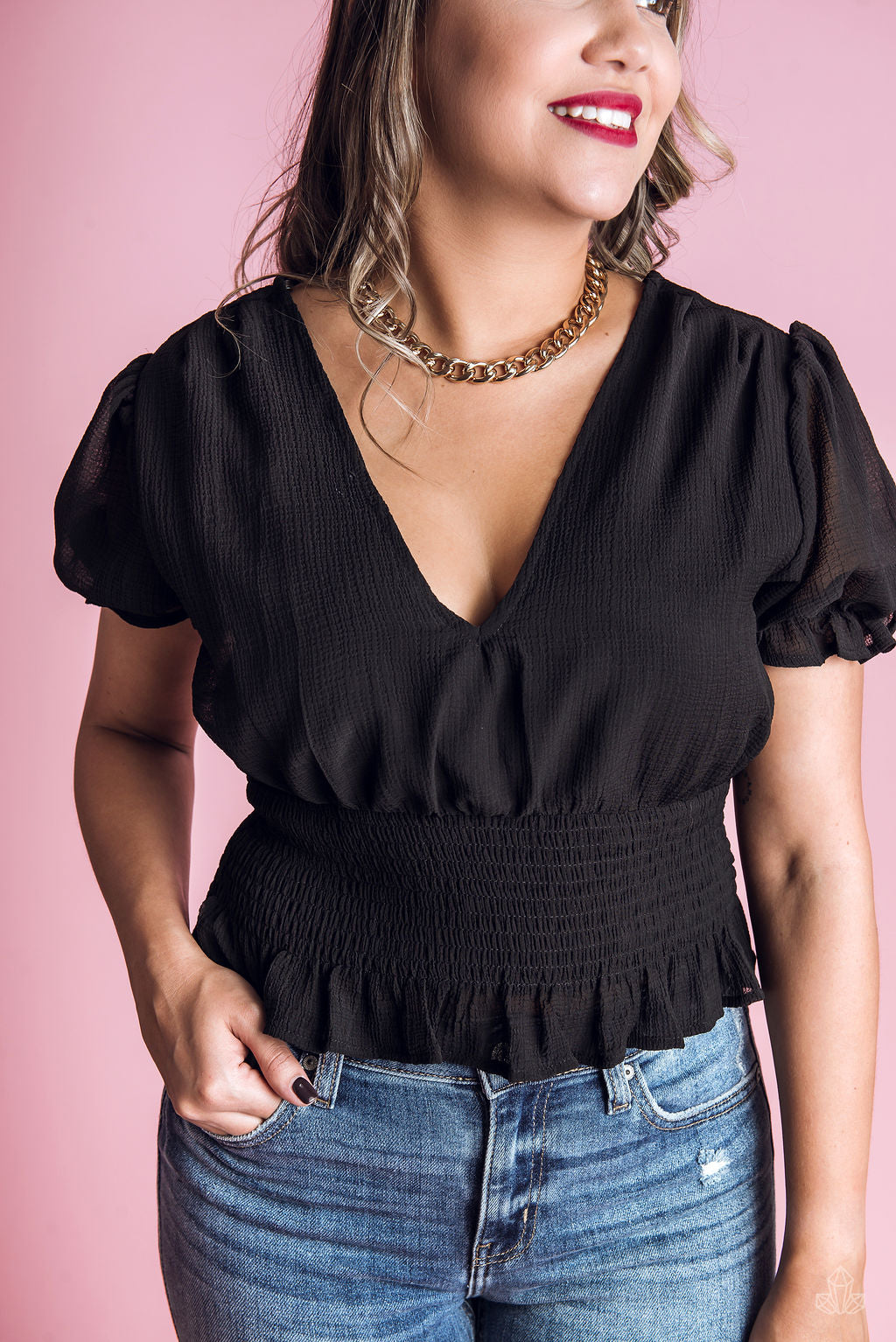 Blusa Manga Corta Elastico Cintura