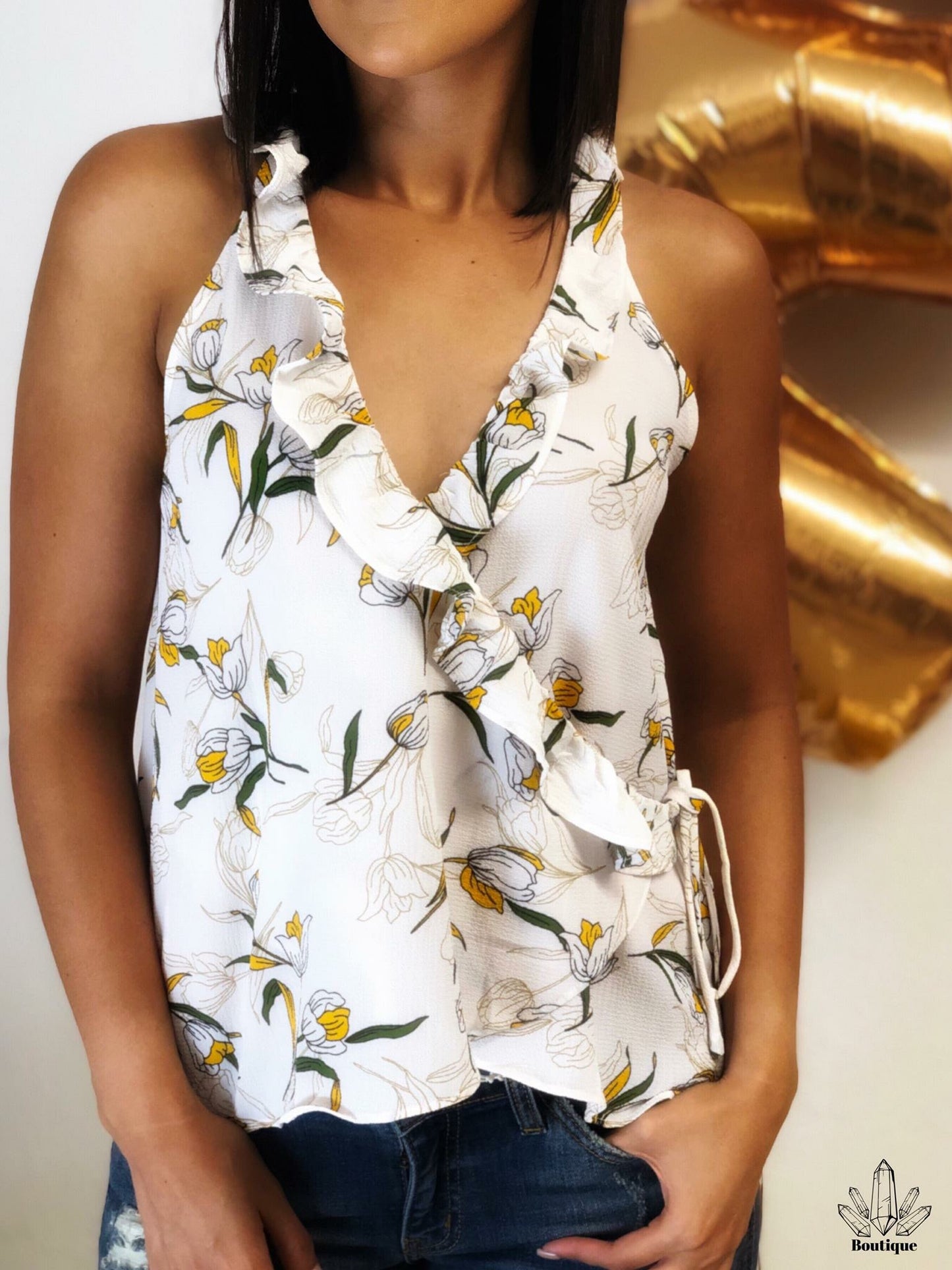 Blusa Blanca Sin Mangas Estampada