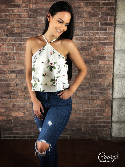Blusa Blanca Floreada