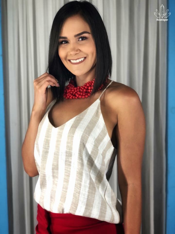 Blusa Blanca Rayas Beige