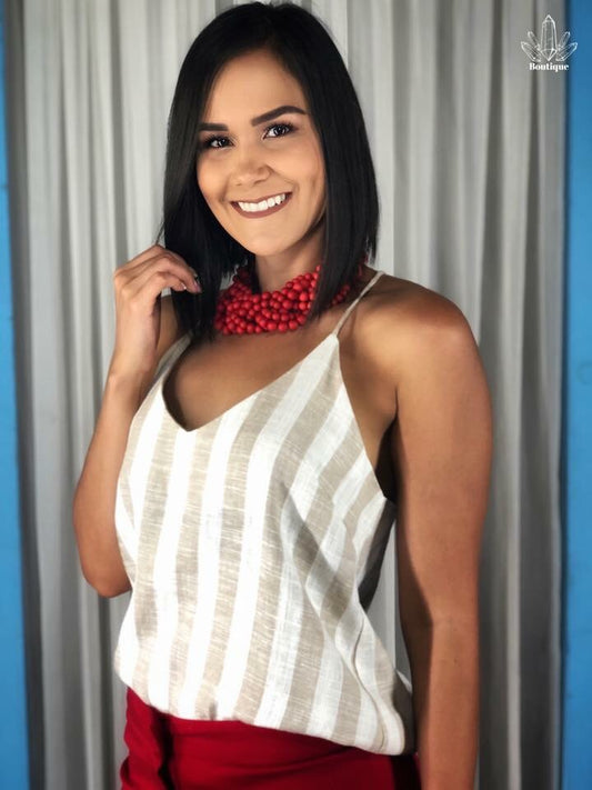Blusa Blanca Rayas Beige