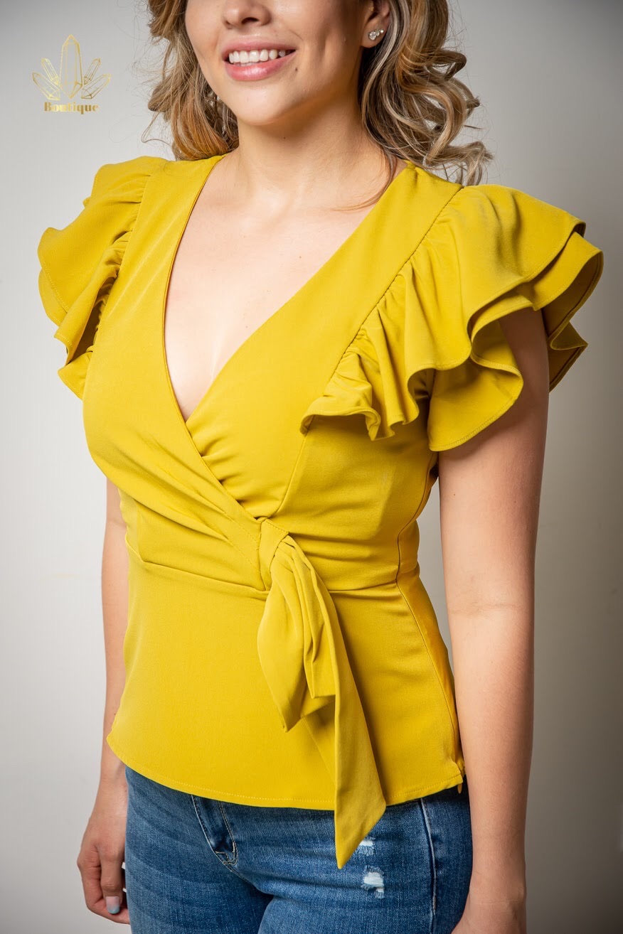 Blusa Mostaza Vuelos Mangas