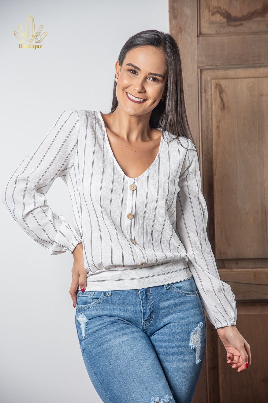 Blusa Blanca Rayas Negras