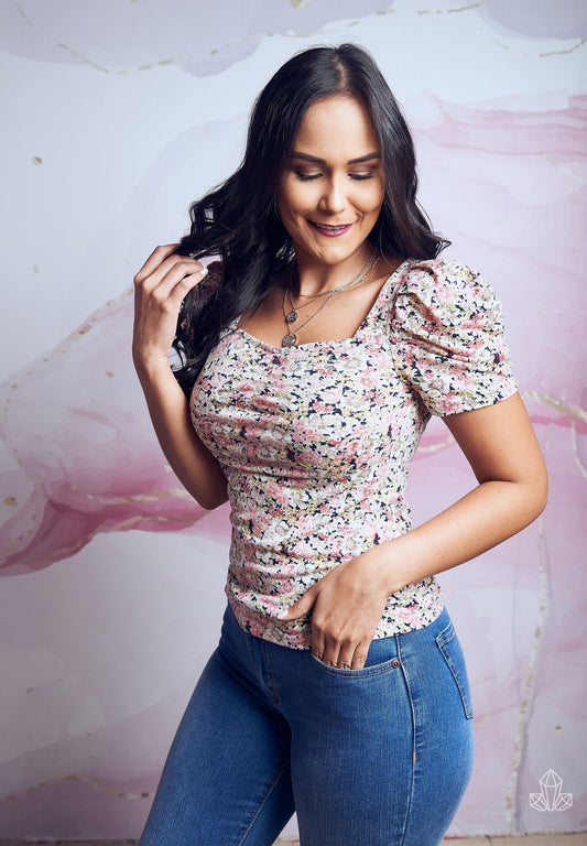 Blusa Floreada Manga Corta