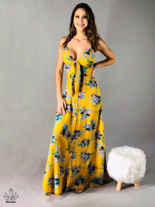 Vestido Amarillo Floreado Largo