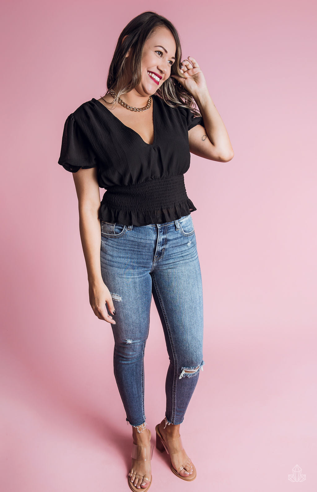 Blusa Manga Corta Elastico Cintura