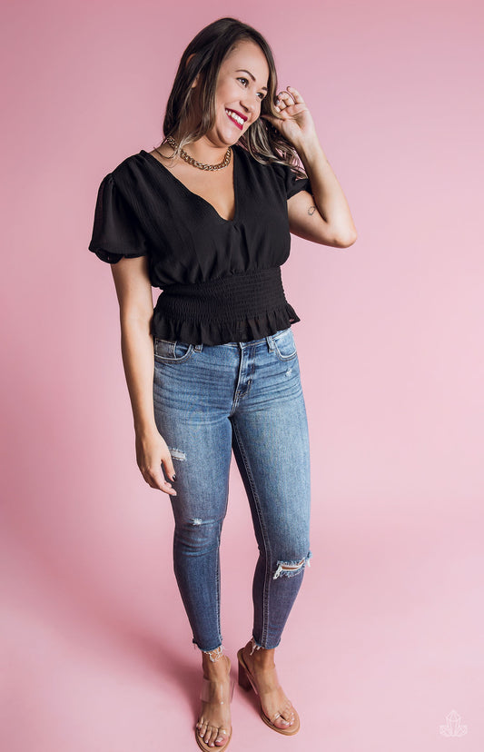 Blusa Manga Corta Elastico Cintura