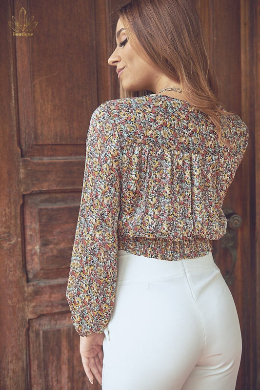 Blusa Floreada Manga Larga