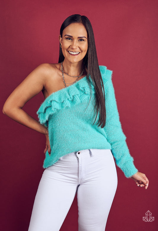 Sweater Turquesa One Shoulder