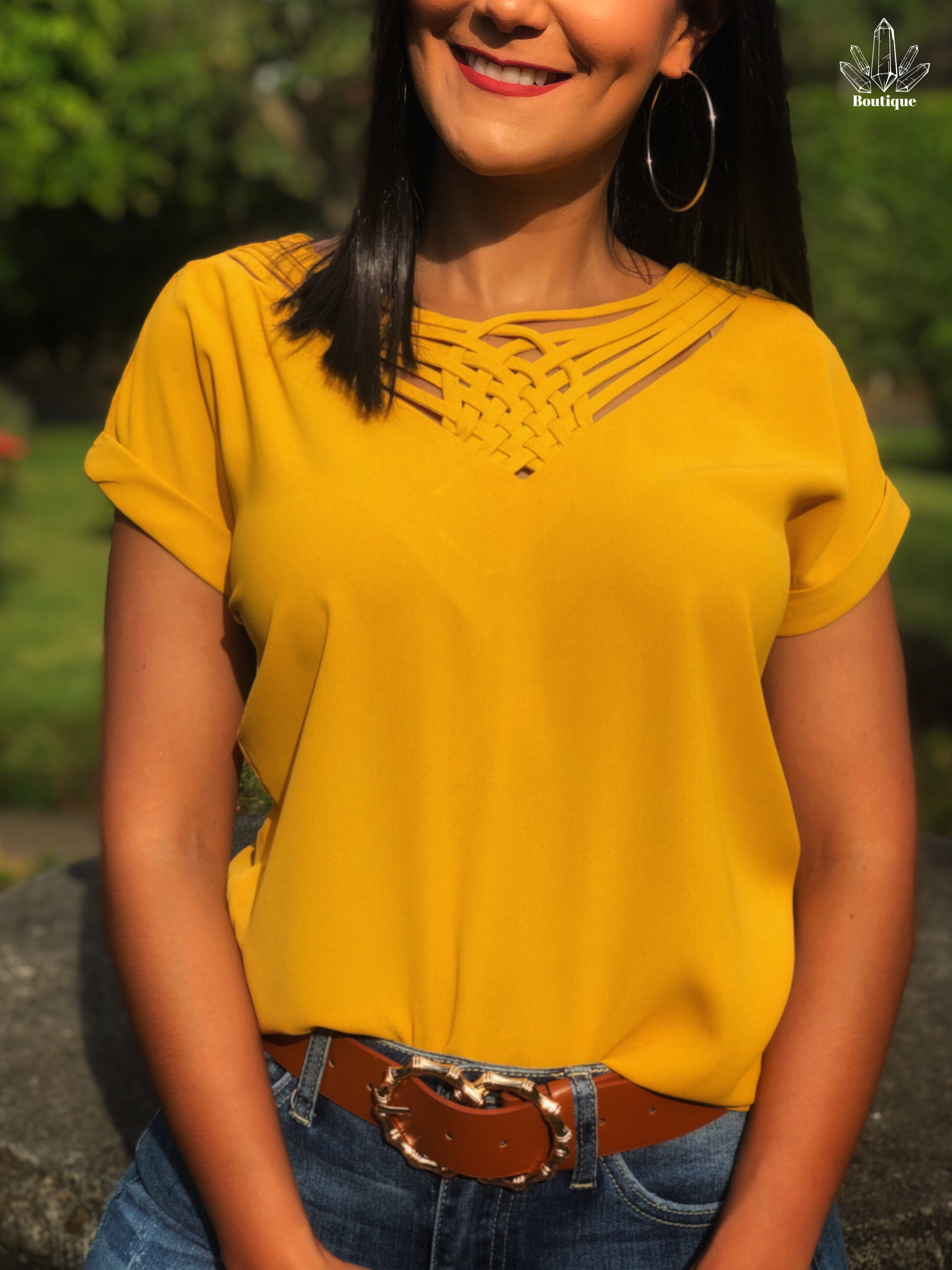 Blusa Mostaza Detalle Frente