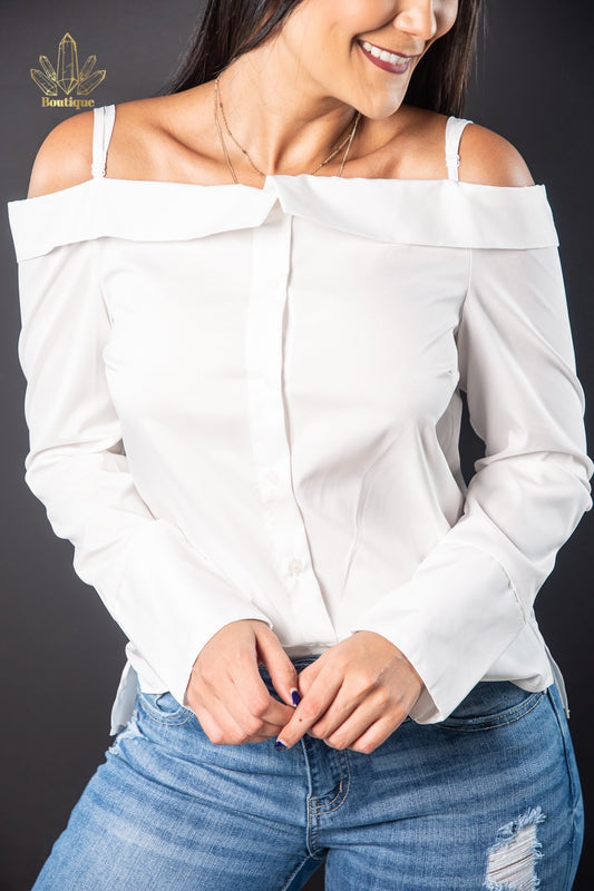 Blusa Blanca Manga Larga Lazo Espalda