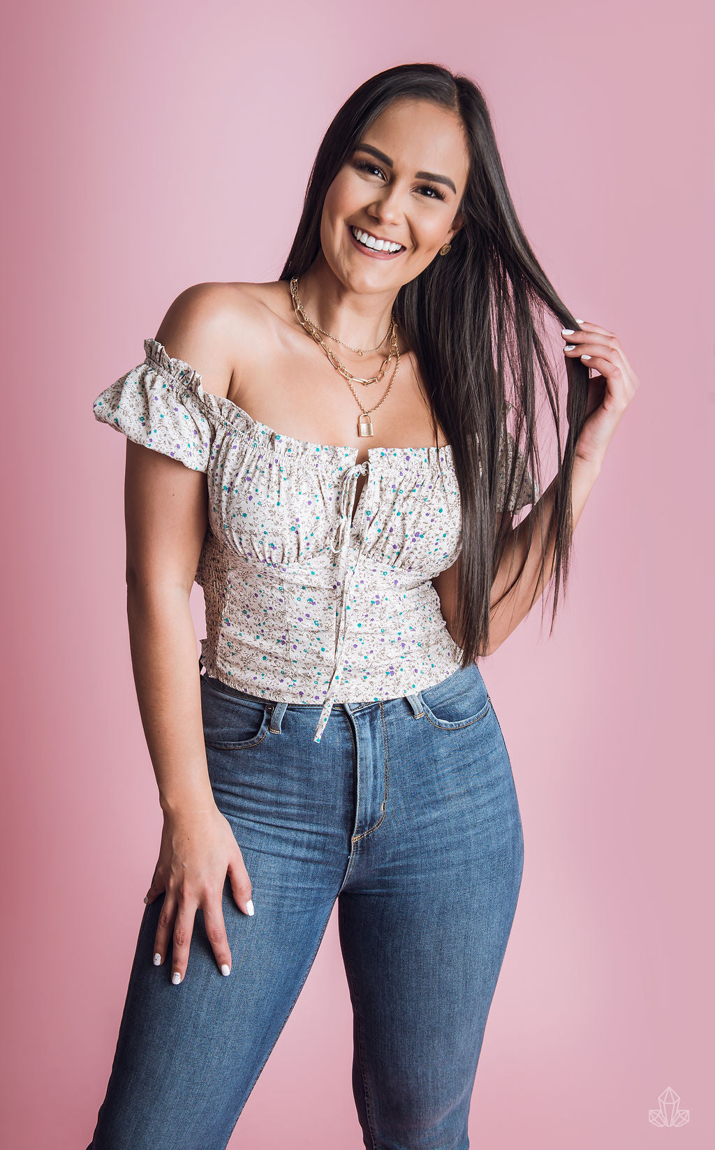 Blusa Beige Floreada Manga Corta