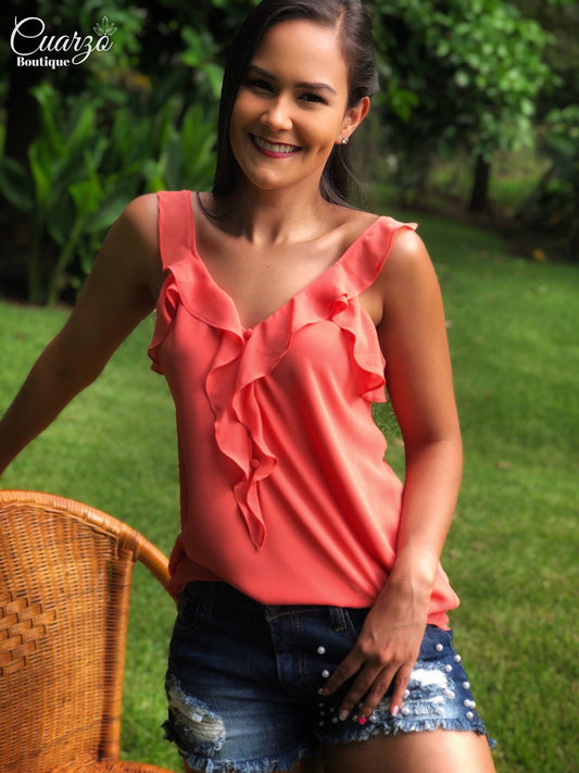 Blusa Salmon Tirantes Botones Frente
