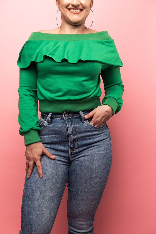 Sweater Verde Hombros Descubiertos