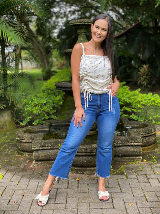 Blusa Beige Tirantes Flores