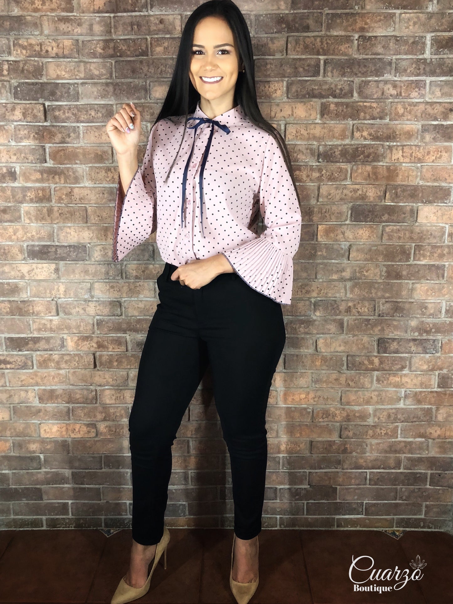 Blusa Palo Rosa Manga Larga Puntos