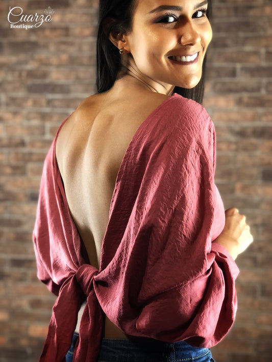 Blusa Palo Rosa Manga Larga Nudo Espalda
