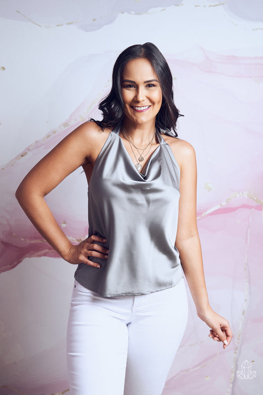 Blusa Gris Amarrar Cuello
