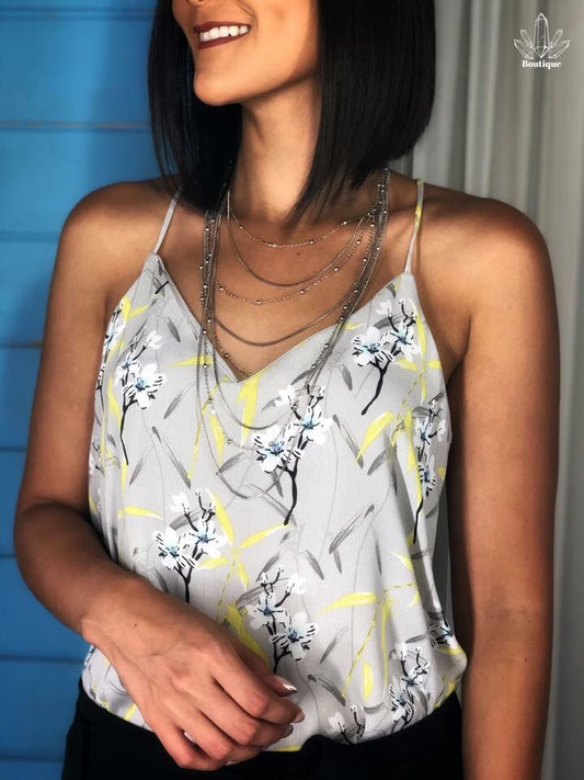 Blusa Gris Tirantes Floreada