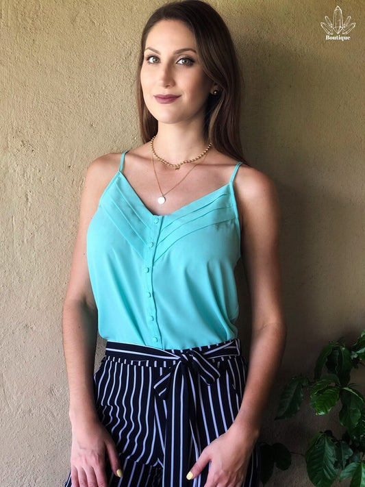 Blusa Menta Tirantes Botones Frente
