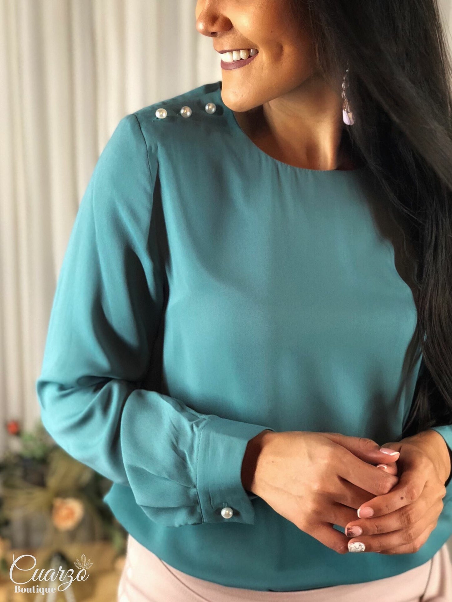 Blusa Esmeralda Manga Larga Perlas