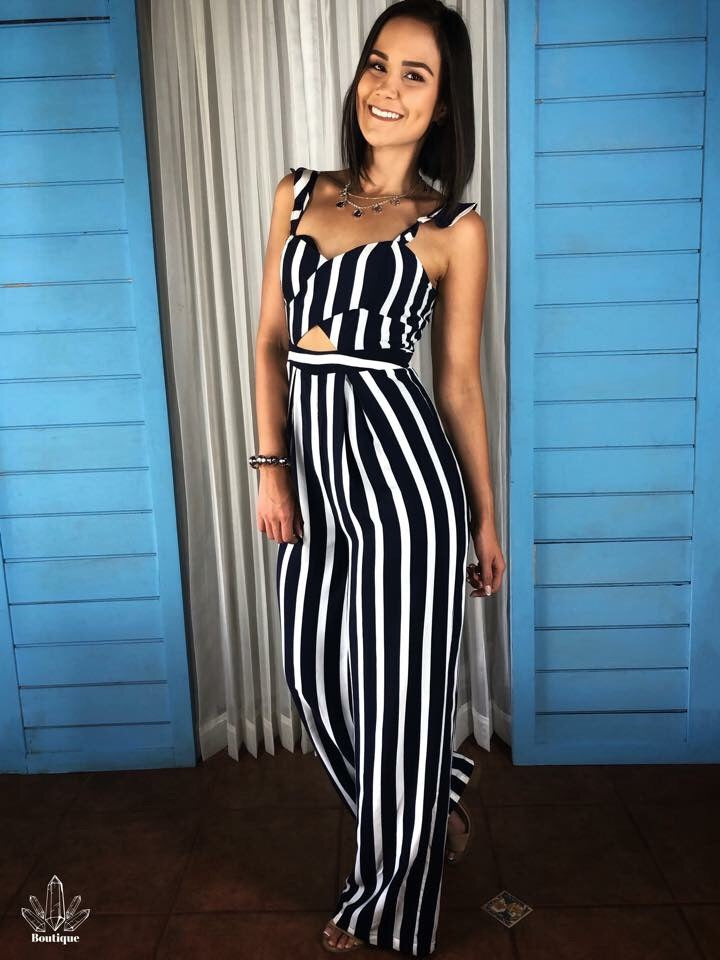Enterizo Azul Rayas Blancas