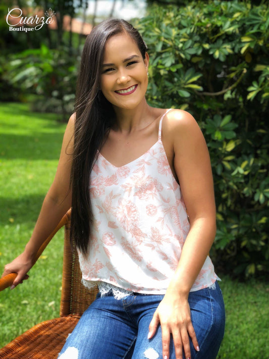 Blusa Blanca Estampado Salmon