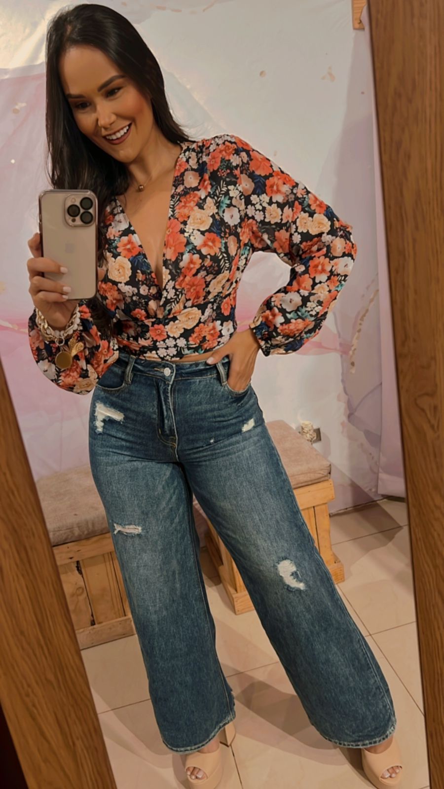 Blusa Floreada Manga Larga