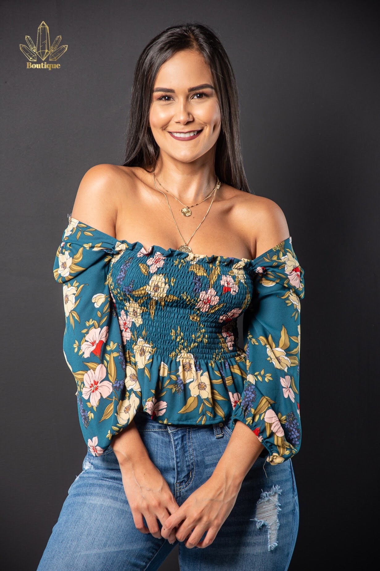 Crop Top Verde Oscuro Floreado